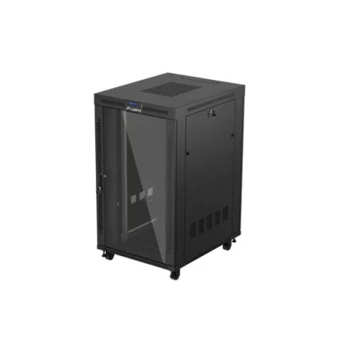 Lanberg FF01-8027-12BL 19 27U SZÉL:800mm MÉLY:1000mm MAG:1461mm lapraszerelt LCD üvegajtós fekete szerver szekrény