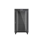 Lanberg FF01-8227-12BL 19 27U SZÉL:800mm MÉLY:1200mm MAG:1456mm lapraszerelt LCD üvegajtós fekete szerver szekrény