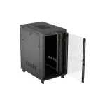 Lanberg FF01-8227-12BL 19 27U SZÉL:800mm MÉLY:1200mm MAG:1456mm lapraszerelt LCD üvegajtós fekete szerver szekrény