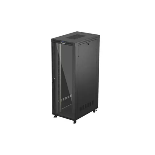 Lanberg FF01-8247-12BL 19 47U SZÉL:800mm MÉLY:1200mm MAG:2350mm lapraszerelt LCD üvegajtós fekete szerver szekrény