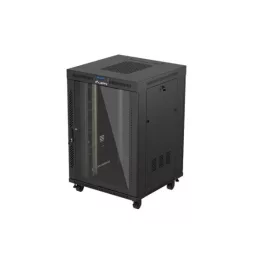  Lanberg FF01-8822-12BL 19 22U SZÉL:800mm MÉLY:800mm MAG:1239mm lapraszerelt LCD üvegajtós fekete álló rack szekrény