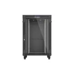 Lanberg FF01-8822-12BL 19 22U SZÉL:800mm MÉLY:800mm MAG:1239mm lapraszerelt LCD üvegajtós fekete álló rack szekrény