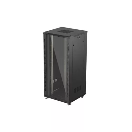 Lanberg FF01-8837-12B 19 37U SZÉL:800mm MÉLY:800mm MAG:1826mm lapraszerelt üvegajtós fekete álló rack szekrény
