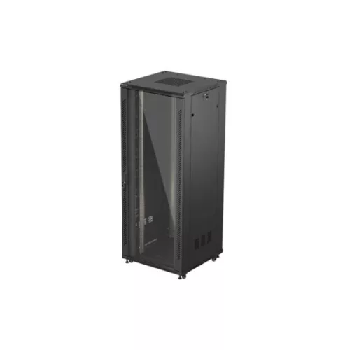 Lanberg FF01-8842-12B 19 42U SZÉL:800mm MÉLY:800mm MAG:2047mm lapraszerelt üvegajtós fekete álló rack szekrény