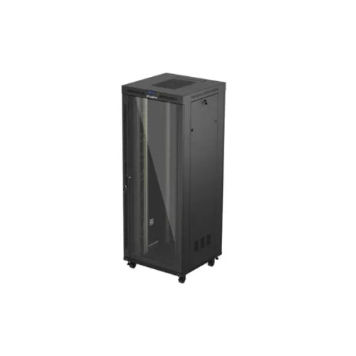 Lanberg FF01-8842-12BL 19 42U SZÉL:800mm MÉLY:800mm MAG:2122mm LCD lapraszerelt üvegajtós fekete álló rack szekrény