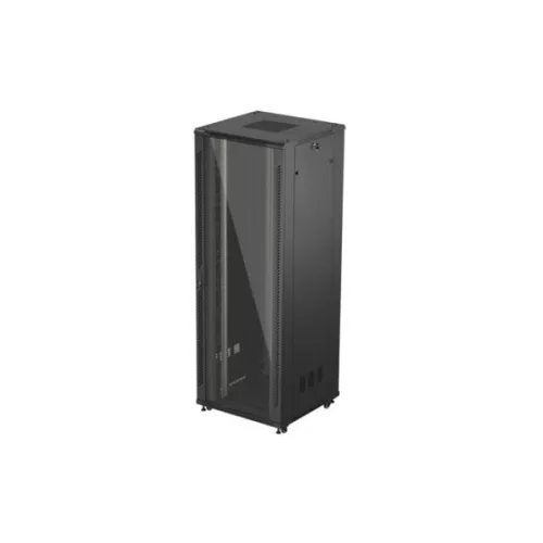 Lanberg FF01-8847-12B 19 47U SZÉL:800mm MÉLY:800mm MAG:2270mm lapraszerelt üvegajtós fekete álló rack szekrény