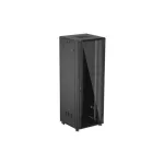 Lanberg FF01-8847-12B 19 47U SZÉL:800mm MÉLY:800mm MAG:2270mm lapraszerelt üvegajtós fekete álló rack szekrény