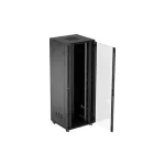Lanberg FF01-8847-12B 19 47U SZÉL:800mm MÉLY:800mm MAG:2270mm lapraszerelt üvegajtós fekete álló rack szekrény