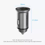 Vention USB-A+C (2port,18/20W, szürke, szivargyújtós), töltő