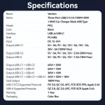 Vention USB-A+C*2 (3port,100/30/18W, fekete,szivargyújtós), töltő