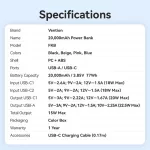 Vention FKBN0-C 20000mah, (bézs,22,5W), powerbank