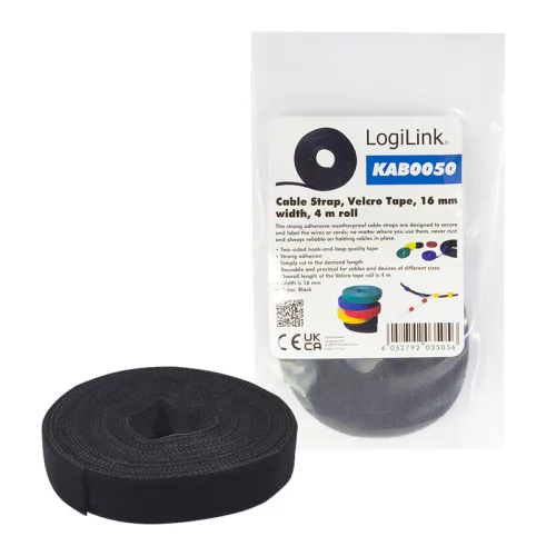 Logilink KAB0050 16mm 4m vágható fekete tépőzáras kábelkötegelő
