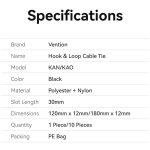 Vention Tépőzáras, 12*12mm, (10db) , kábelkötöző