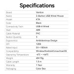 Vention KTABG, fekete,(3 gombos, optikai, vezetékes), egér