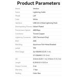 Vention USB-A 2.0 -> Lightning, (2,4A, fehér) 1m, kábel