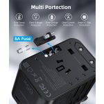 Choetech USB-C*2+A (65W, fekete, travel, US,UK,EU,AU), töltő