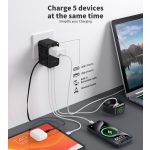 Choetech USB-C*2+USB-A*2 (35W,fekete,travel,USB-C kábellel, US,UK,EU,AU), töltő