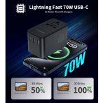 Choetech USB-C*2+USB-A*2 (70W,fekete,travel,USB-C kábellel, US,UK,EU,AU), töltő