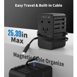 Choetech USB-C*2+USB-A*2 (70W,fekete,travel,USB-C kábellel, US,UK,EU,AU), töltő
