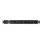 Lanberg PDU-07F-0200-BK 19 1U 7xSchuko aljzat Schuko csatlakozóvéggel 2m túlfeszültségvédett elosztósor kapcsolóval