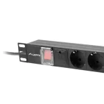 Lanberg PDU-07F-0200-BK 19 1U 7xSchuko aljzat Schuko csatlakozóvéggel 2m túlfeszültségvédett elosztósor kapcsolóval