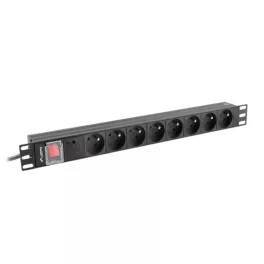   Lanberg PDU-08E-0200-BK 19 1U 8xSchuko francia aljzat Uni-Schuko csatlakozóvéggel 2m elosztósor kapcsolóval