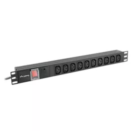   Lanberg PDU-10I-0200-IEC-BK 19 1U 10xC13 aljzat C14 csatlakozóvéggel 2m fekete elosztósor kapcsolóval