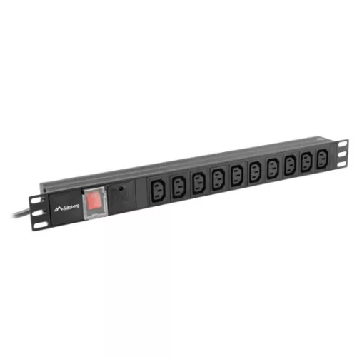 Lanberg PDU-10I-0200-IEC-BK 19 1U 10xC13 aljzat C14 csatlakozóvéggel 2m fekete elosztósor kapcsolóval