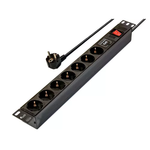 RAIN RET2209 19"" 1U PDU 7xCEE 7/3 schuko aljzat CEE7/7 csatlakozó 1,8m túlfeszültségvédett elosztósor