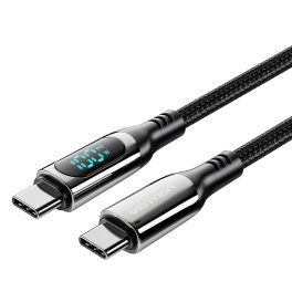   Vention USB-C 2.0/M, 1,2m, (szövet,5A,fekete, LED kijelzővel), kábel