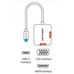 Vention USB-C -> HDMI/VGA (0,15m Szürke Aluminum Ötvözet) konverter