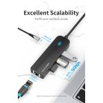 Vention USB-C -> USB3.0*3/Micro USB-B/RJ45 0,15m, Hub