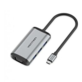   Vention USB-C -> HDMI/VGA/USB3.0*3/PD 0,15m, (szürke, fémszerű), Dokkoló
