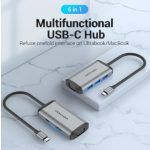 Vention USB-C -> HDMI/VGA/USB3.0*3/PD 0,15m, (szürke, fémszerű), Dokkoló