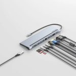 Vention USB-C -> HDMI/VGA/USB-C Gen 1/USB 3.0x2/USB 2.0/RJ45/SD/TF/TRRS 3.5mm/PD 0,25m (11 az 1-ben, szürke, fémszerű), Dokkoló