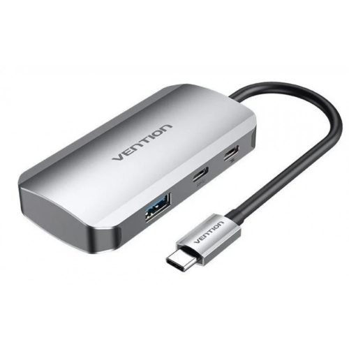 Vention USB-C -> USB-C Gen 1/USB3.0x3/PD  (0,15m Szürke Aluminum Ötvözet), Hub