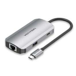   Vention USB-C -> USB3.0x3/RJ45/PD  (0,15m Szürke Aluminum Ötvözet), Hub