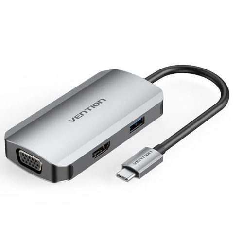 Vention USB-C -> HDMI/VGA/USB 3.0/PD (0,15m Szürke Aluminum Ötvözet) Dokkoló