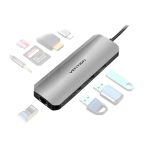 Vention USB-C -> HDMI/USB3.0x3/RJ45/SD/TF/PD (0,15m Szürke Aluminum Ötvözet), Dokkoló
