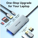 Vention USB-C -> HDMI/USB 3.0x3/SD/TF/PD (0,15m Szürke Aluminum Ötvözet) Dokkoló