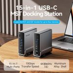 Vention USB-C -> Displayport/HDMI x 2/USB 3.2 Gen 2 USB-C/USB 3.2 Gen 2 Type-A x 2/USB 3.2 Gen 1 USB-C/USB 3.0/USB 2.0 x 2/RJ45/SD/TF/3.5mm TRRS/PD MST  (0,15m Szürke Aluminum Ötvözet) Dokkoló