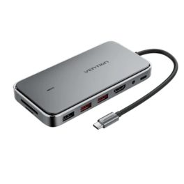   Vention USB-C -> HDMI/USB 3.1 Gen 2-Ax2/USB 2.0/M.2 NGFF/SD/TF/PD/DC 3.5mm (0,15m Szürke Aluminum Ötvözet), SSD Enclosure  Dokkoló
