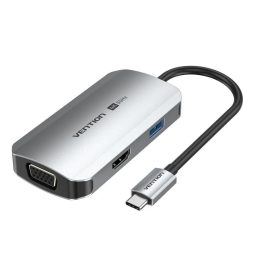   Vention USB-C -> HDMI/VGA/USB 3.0/PD (0,15m Szürke Aluminum Ötvözet) Dokkoló