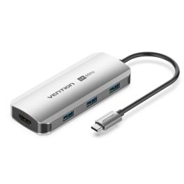   Vention USB-C -> HDMI/USB 3.0 x3/PD (0,15m Szürke Aluminum Ötvözet) Dokkoló