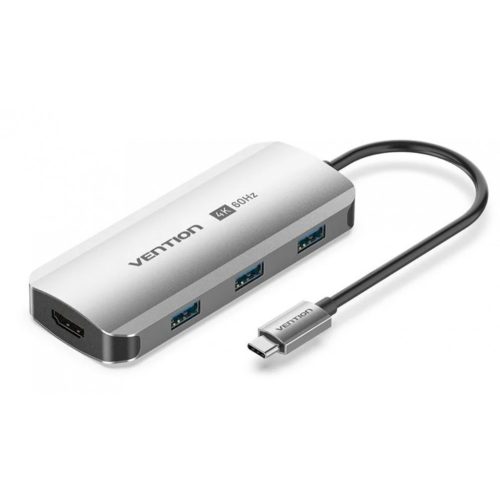 Vention USB-C -> HDMI/USB 3.0 x3/PD (0,15m Szürke Aluminum Ötvözet) Dokkoló