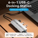 Vention USB-C -> HDMI/USB 3.0 x3/RJ45/PD (0,15m Szürke Aluminum Ötvözet) Dokkoló