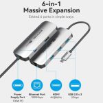 Vention USB-C -> HDMI/USB 3.0 x3/RJ45/PD (0,15m Szürke Aluminum Ötvözet) Dokkoló