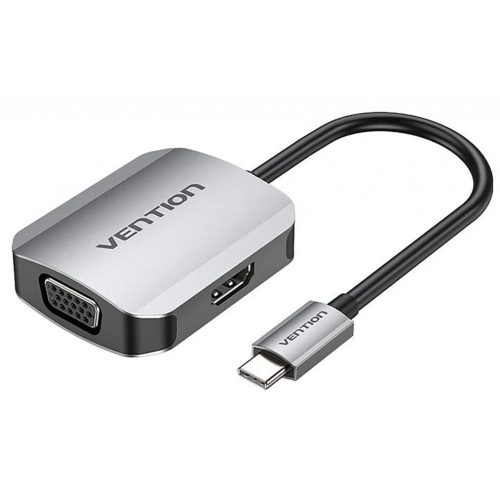 Vention USB-C -> HDMI/VGA/USB 3.0 x3/PD (0,15m Szürke Aluminum Ötvözet) Dokkoló