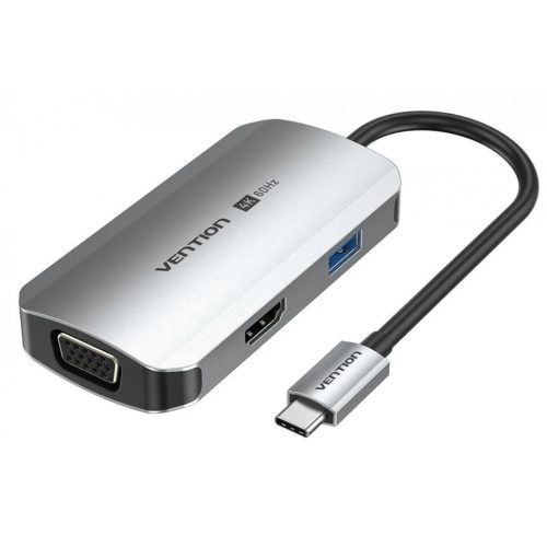 Vention USB-C -> HDMI/USB 3.0 x 3/RJ45/SD/TF/PD (0,15m Szürke Aluminum Ötvözet) Dokkoló