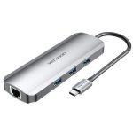 Vention USB-C -> HDMI/USB 3.0 x 3/RJ45/SD/TF/TRRS 3.5mm/PD (0,15m Szürke Aluminum Ötvözet) Dokkoló
